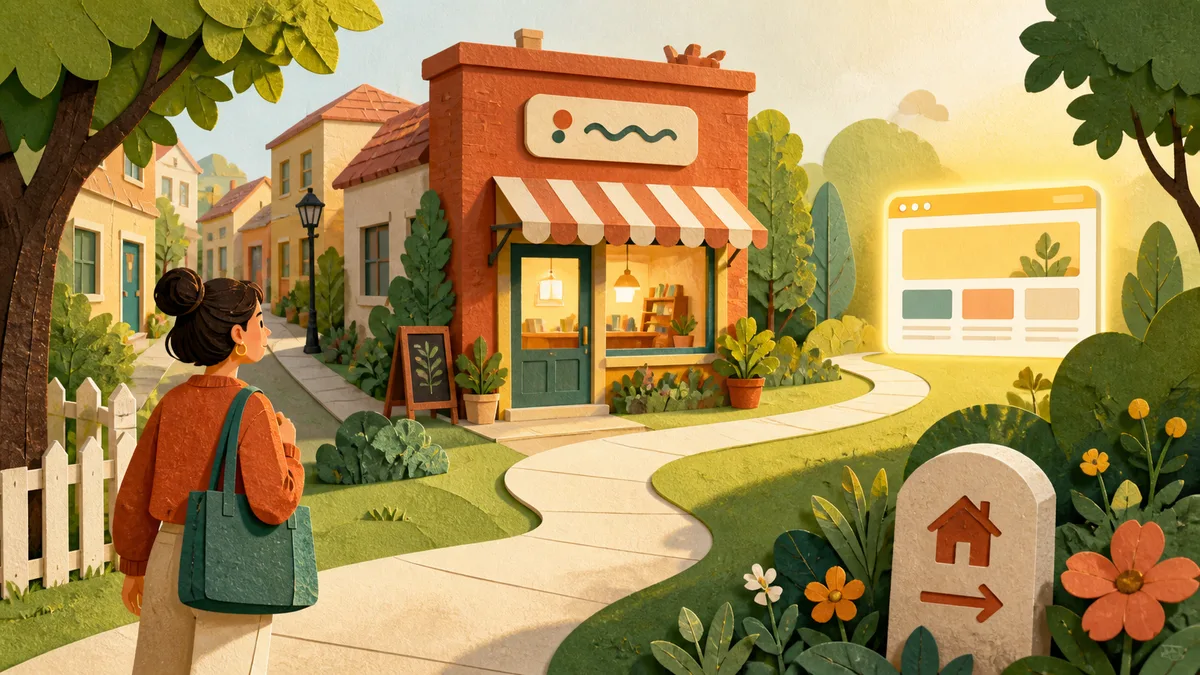 Illustration comparing a domain name to the street address that helps people find a website.